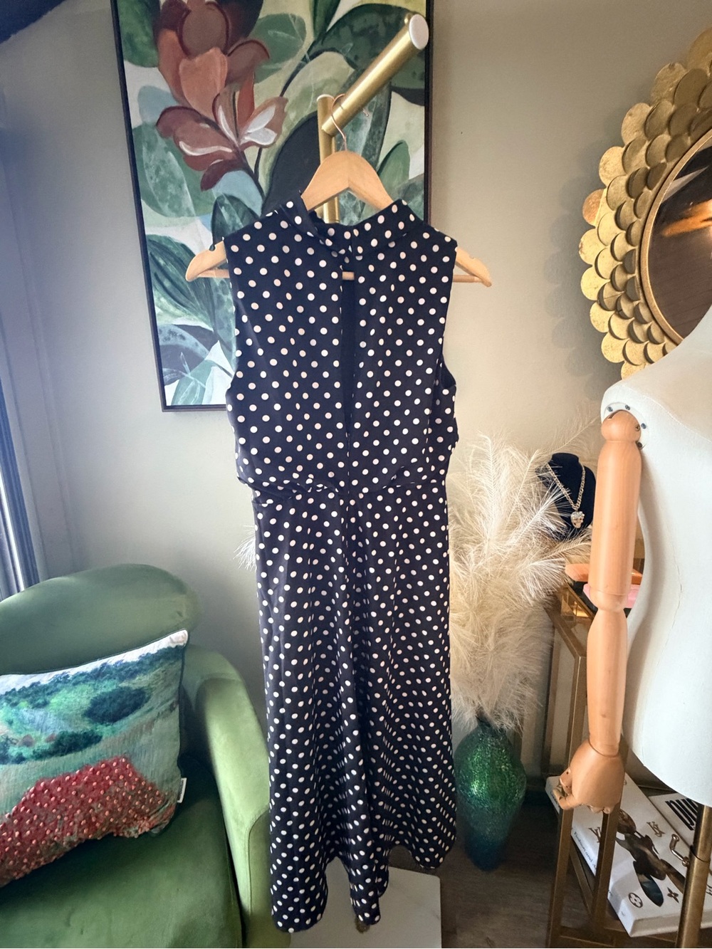 Karl Lagerfeld Paris Polka Dot Bow Neck Sleeveless Maxi Dress Size 6 - Picture 4 of 11